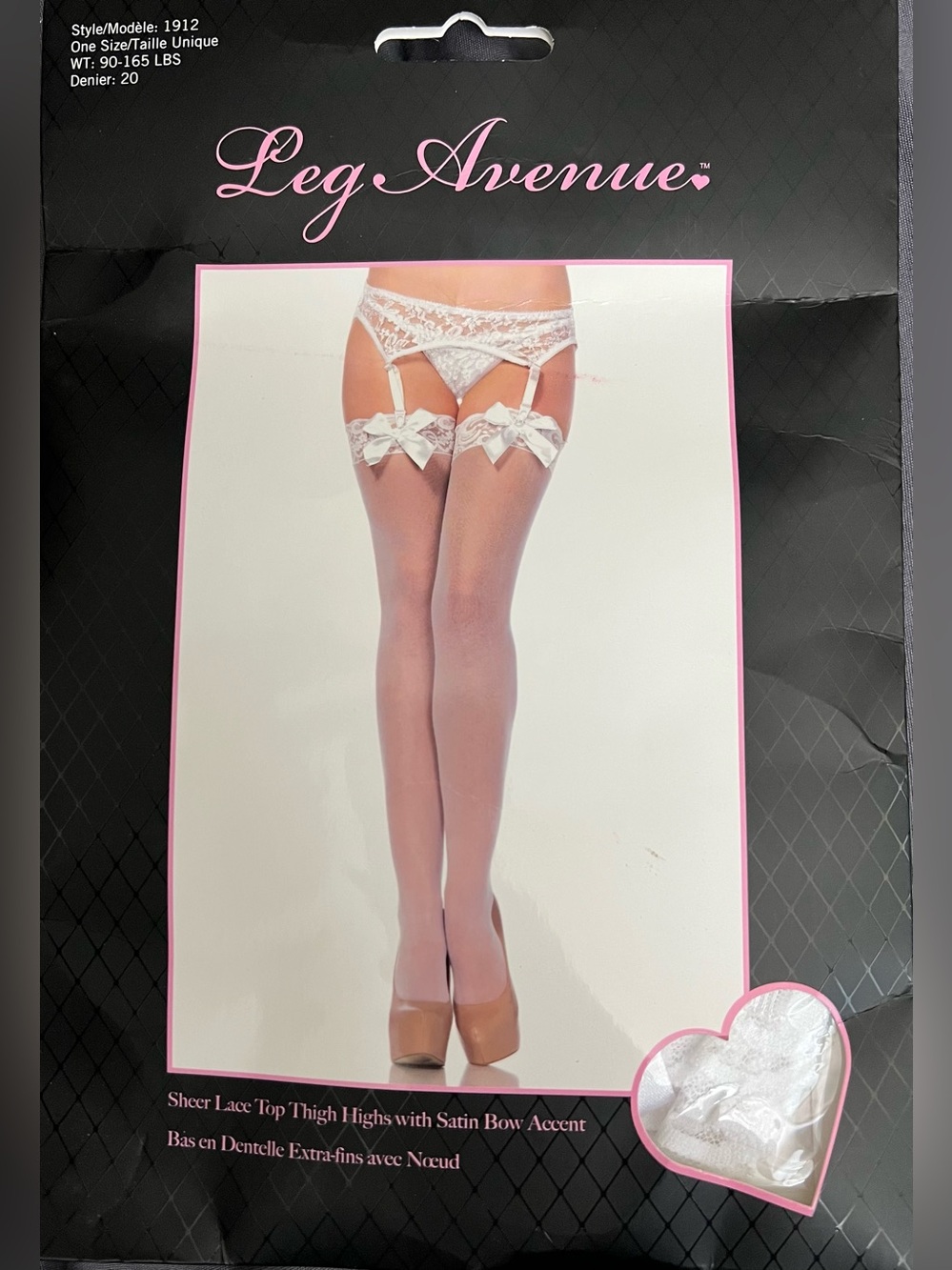 NWT Leg Avenue Sheer Lace Top Thigh Highs with Satin Bow Accent